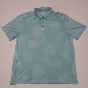Tommy Bahama Polo Shirt Mens XL Blue‎ IslandZone Leaf Pattern Performance Golf
